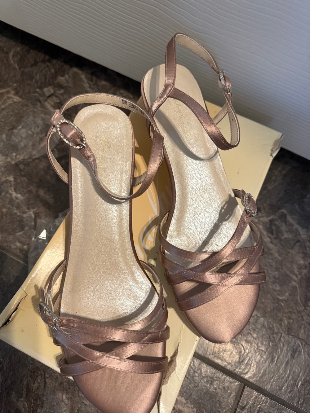 Women's Satin Strappy Heels in Blush Pink
